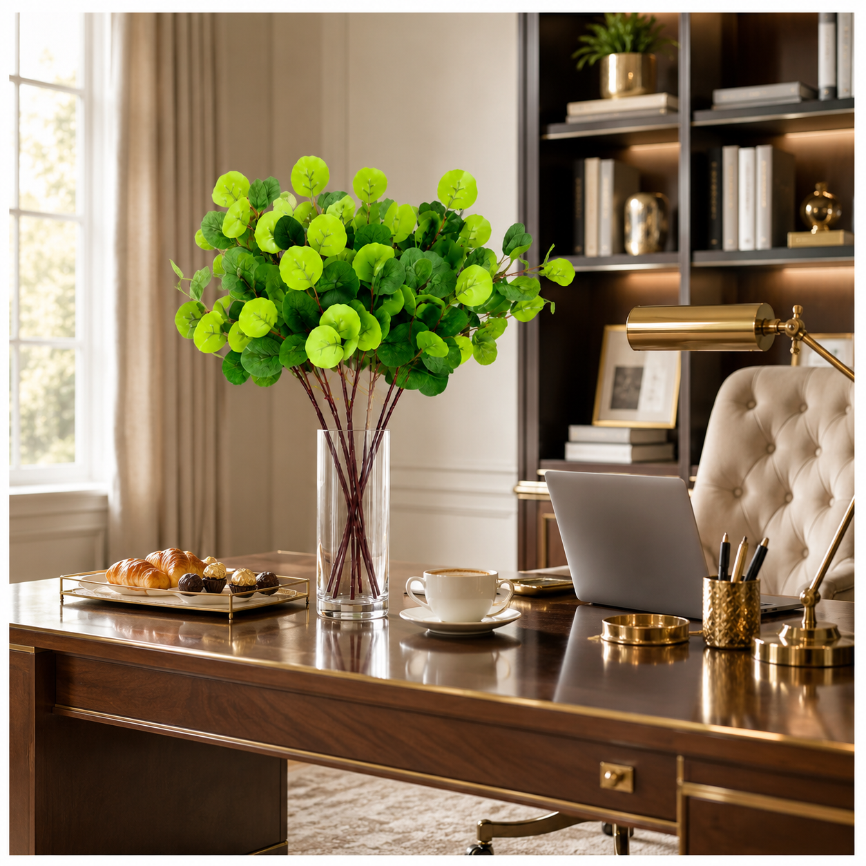 4-Piece Artificial Dollar Tree Eucalyptus Stem Set – 75 cm - Green
