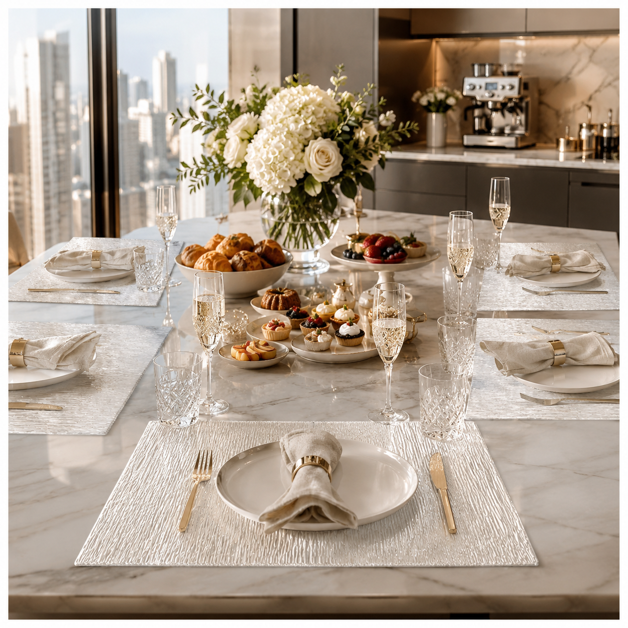 Elegant 6 Piece Textured Placemats – Clear And White 30 x 44 cm Table Mats
