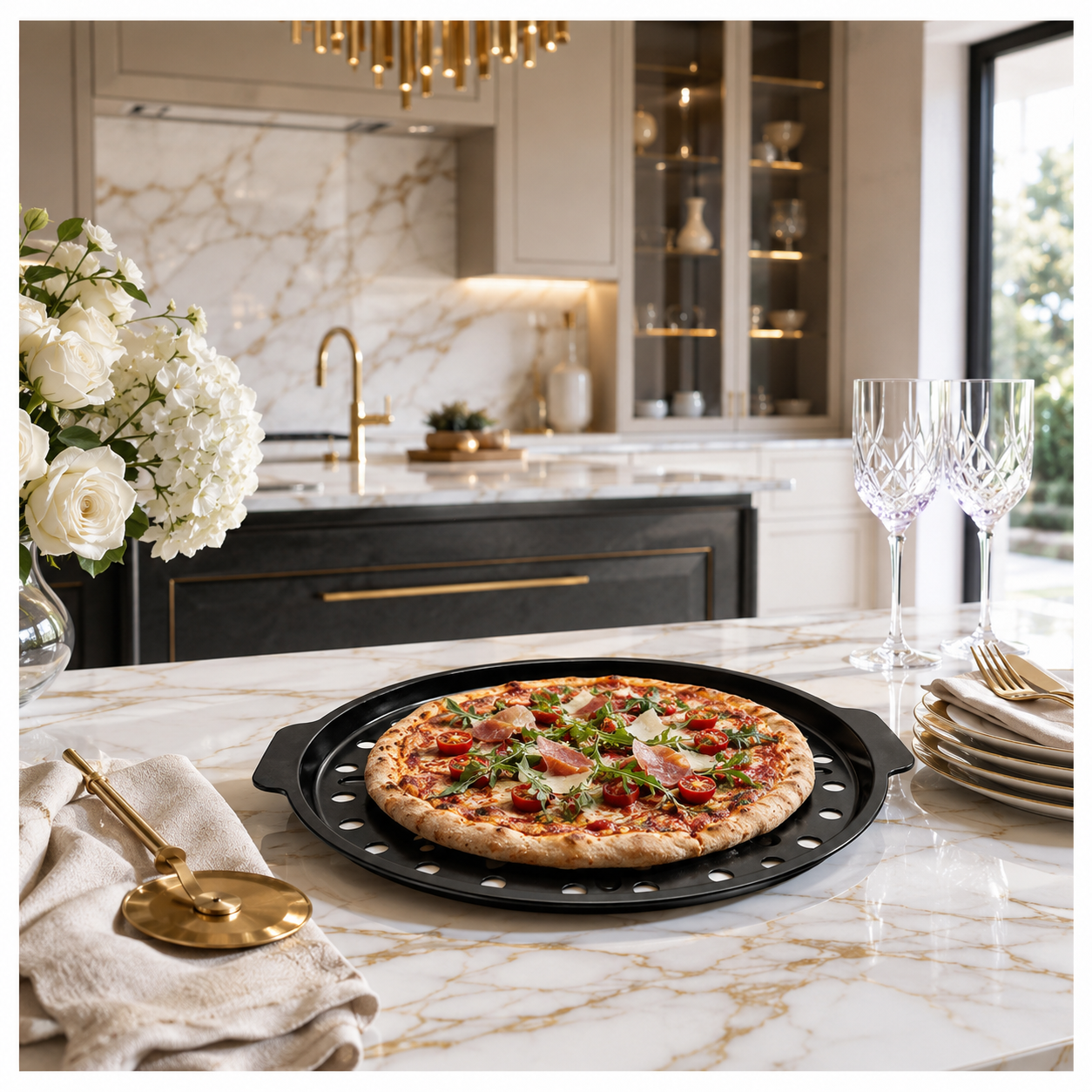 Crisp-Crust Non-Stick Pizza Tray –Carbon Steel Oven-to-Table Bakeware -31cm