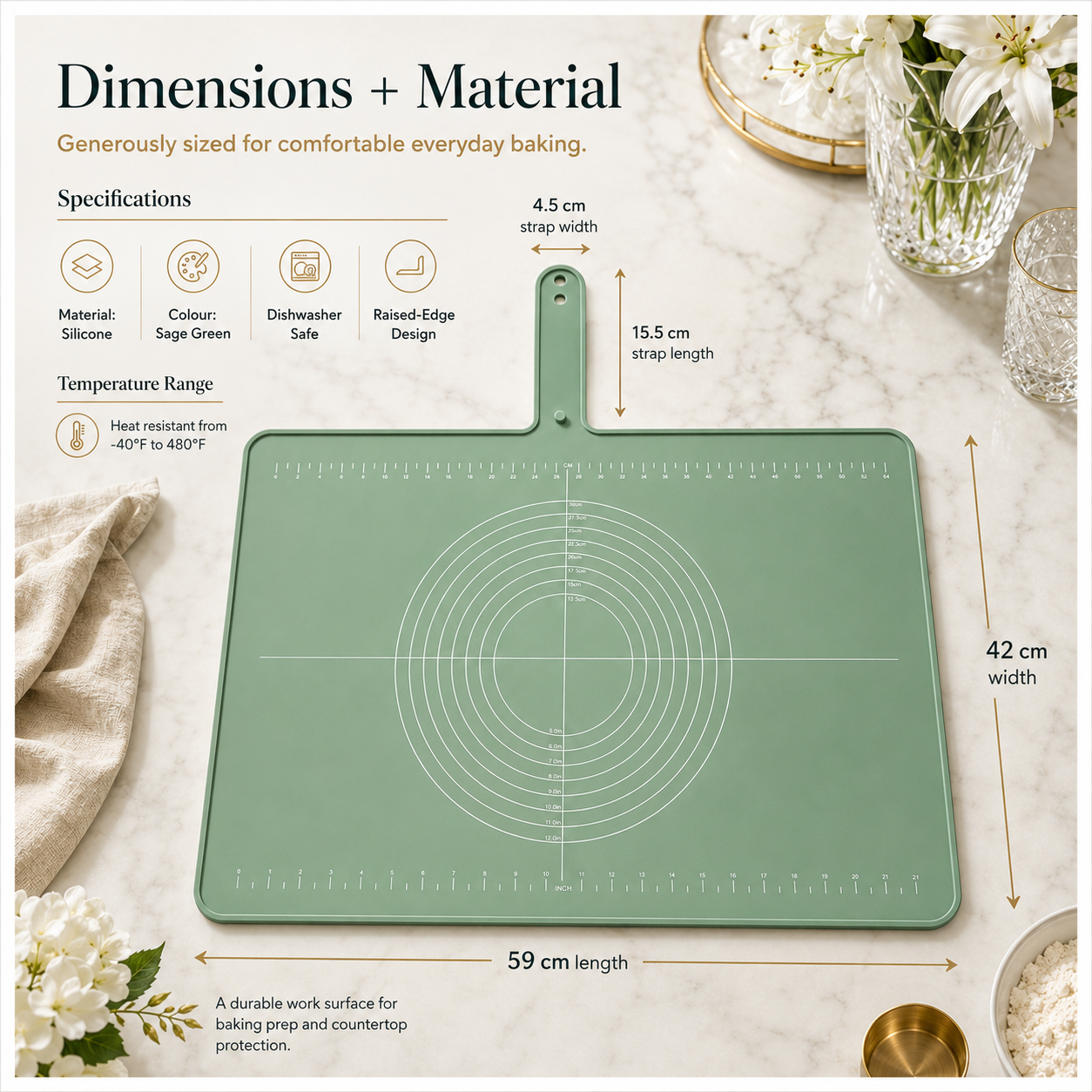 Essential Large Silicone Baking Prep Mat - With Baking Guides – Sage Gree