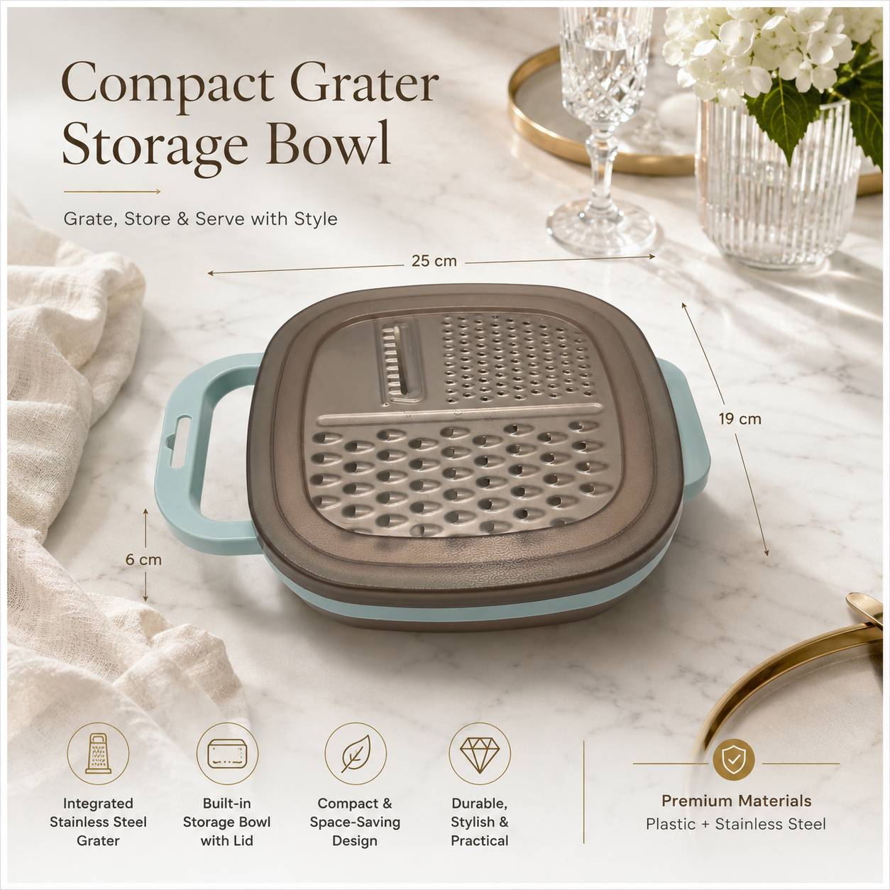 Essential 2-in-1 Stainless Steel Box Grater with Storage Container and Lid