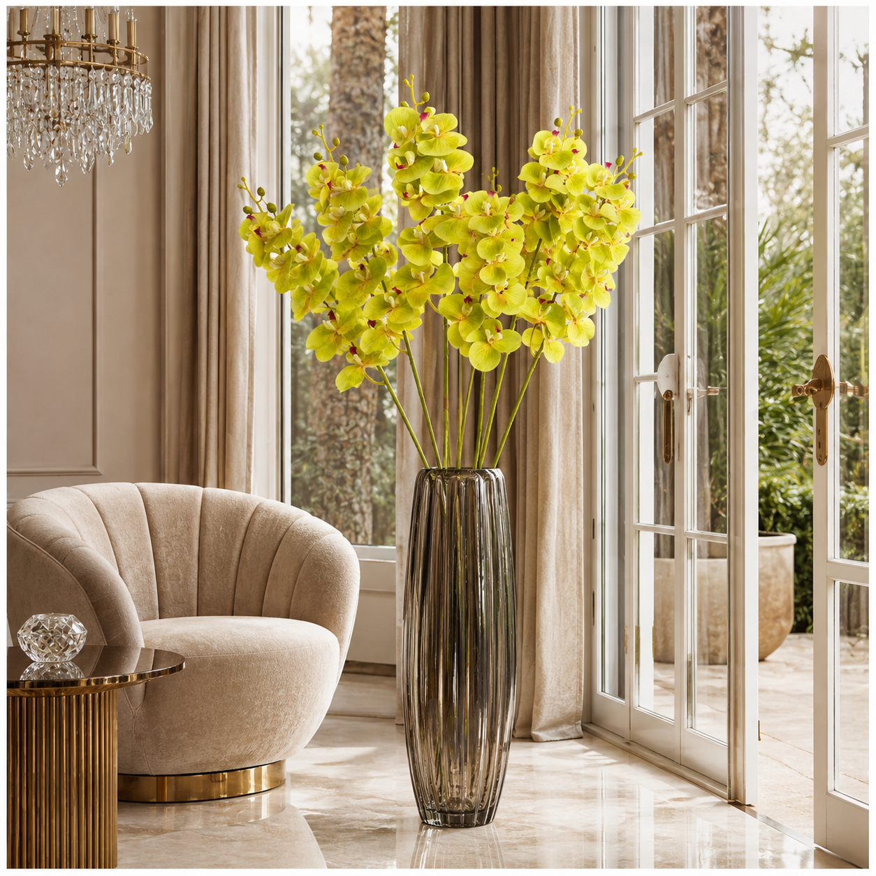 3-Piece Elegant Orchid Flower Stem Set – 98cm Tall, Modern Floral set