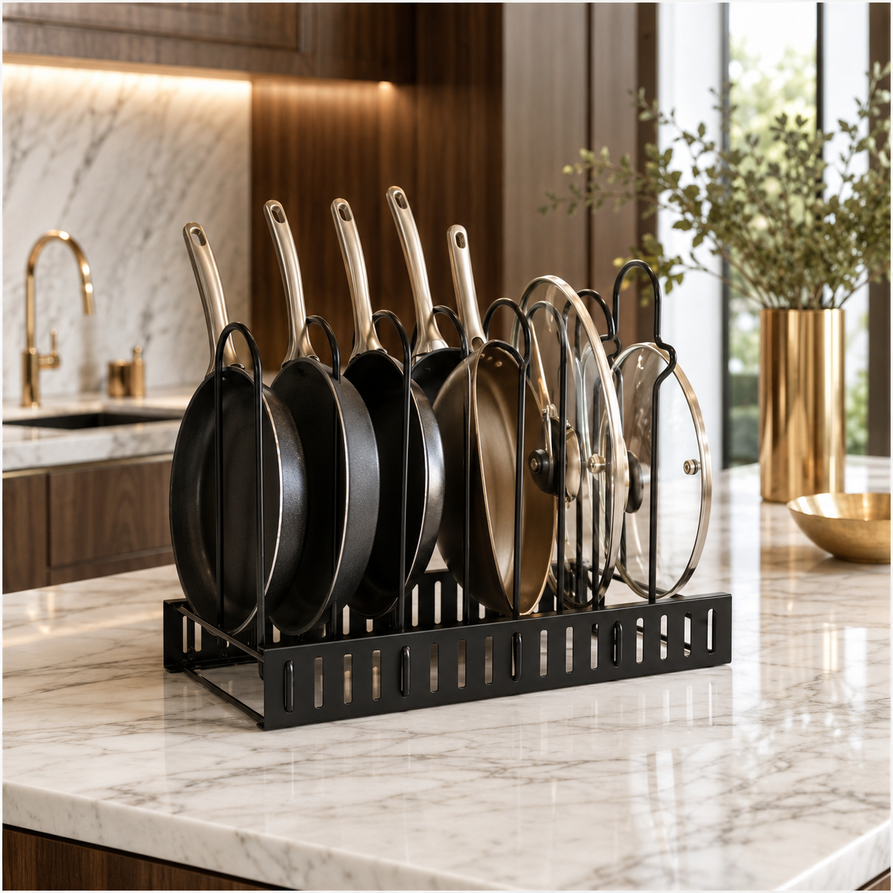 Essential Black Metal Adjustable Cookware Storage Rack-Cookware Organizer