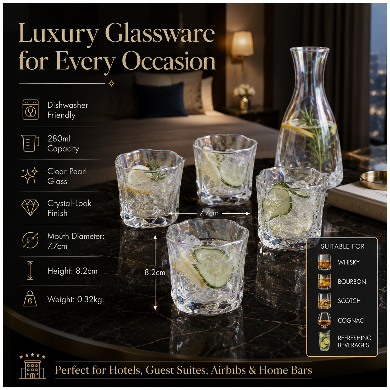 Luxury 4-Piece Twisted Shining Pearl Crystal-Look Glass Set – 280ml