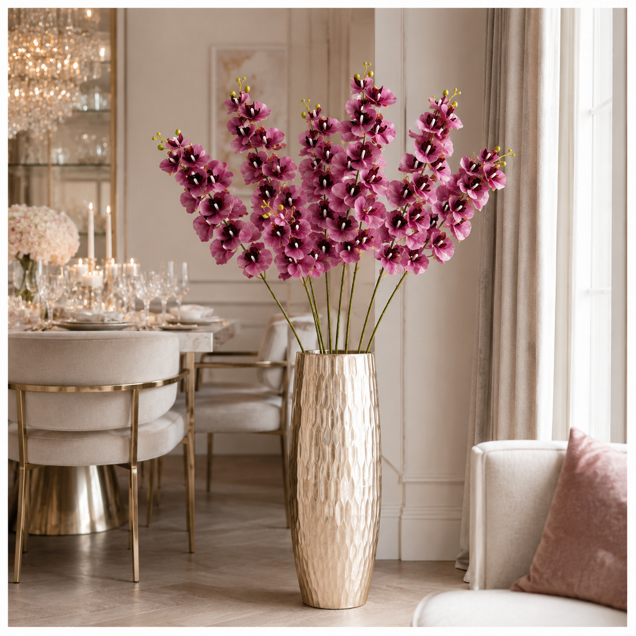 3 Piece Decorative Orchid Stem Set – Beautiful Tall Flowers -98 cm