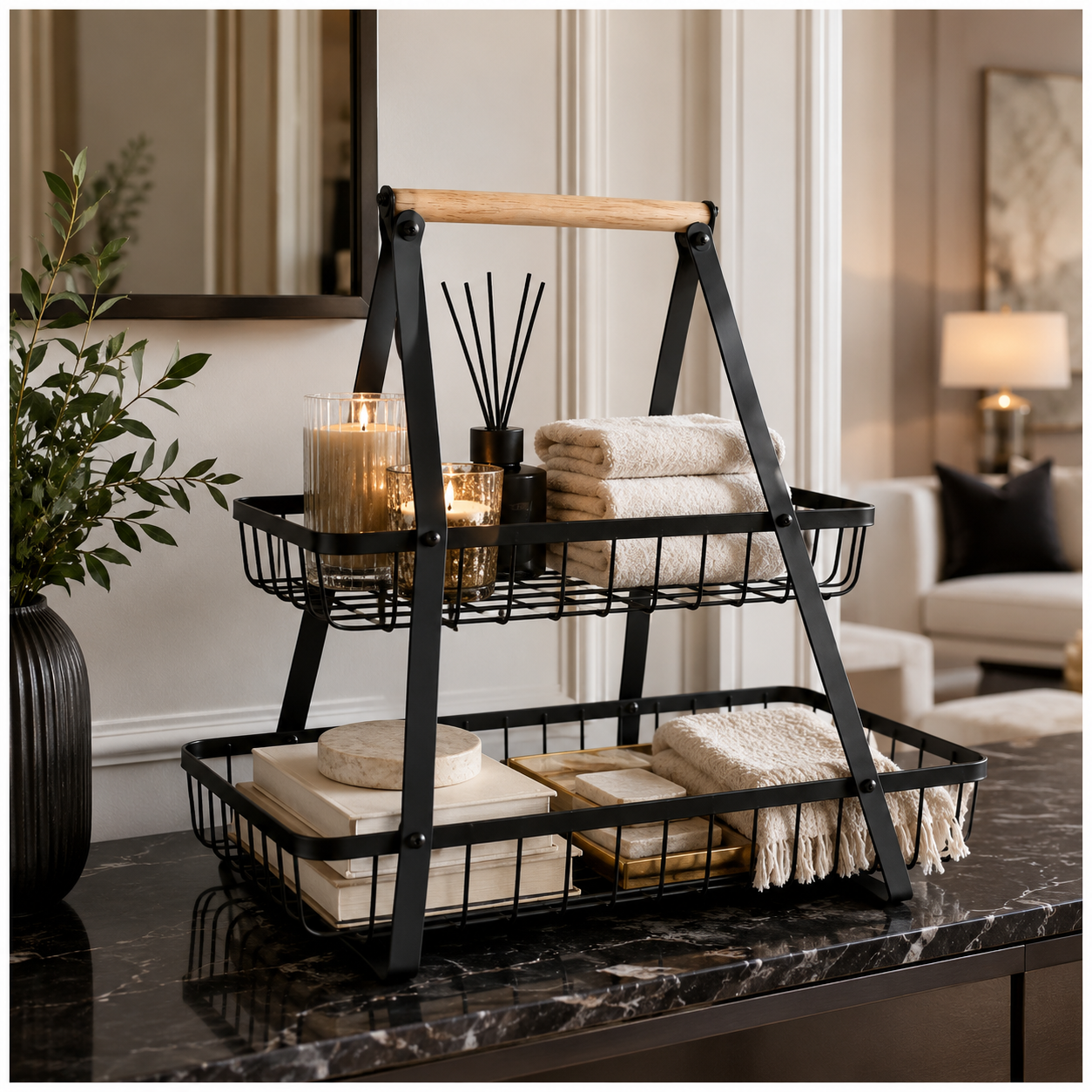 2 Tier Basket Organizer-Rack for Fruits, Vegetables and Everyday Essentials