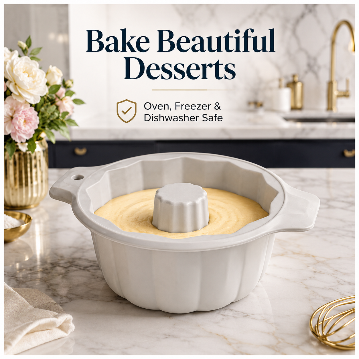 BPA Free Professional Silicone Cake Mould – Stone White Round Bundt Mould
