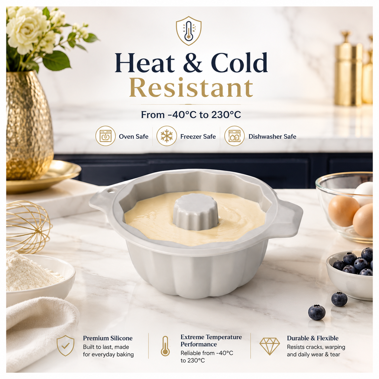 BPA Free Professional Silicone Cake Mould – Stone White Round Bundt Mould