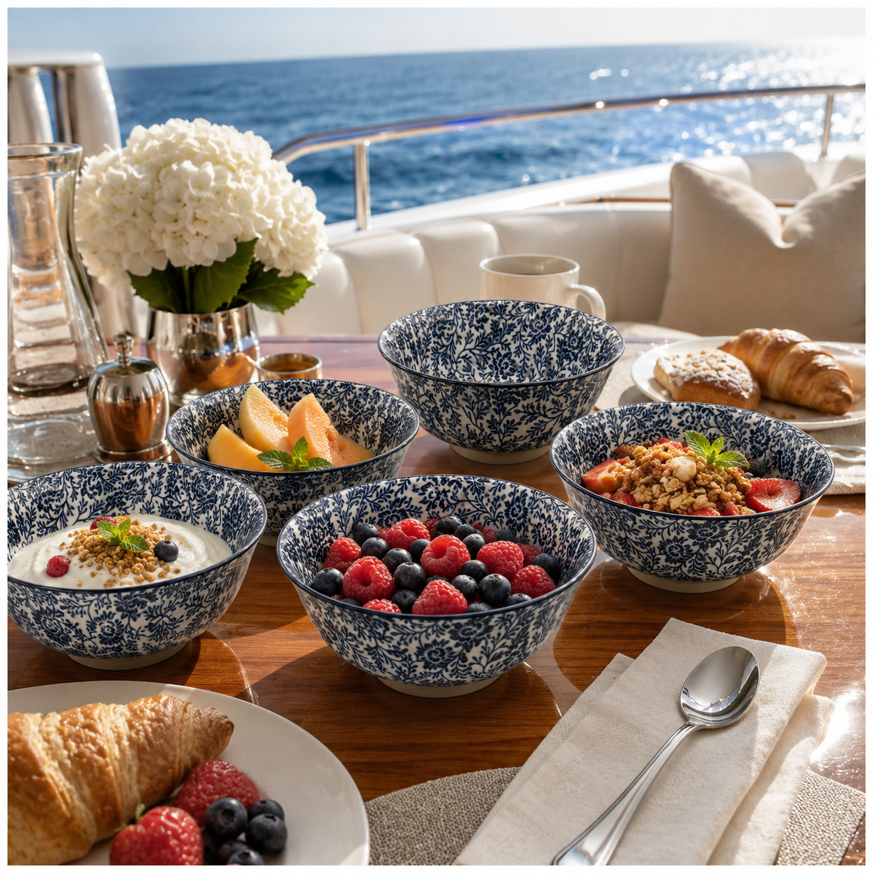 Elegant 5-Piece Blue Floral Fine Porcelain Bowl Set – Fine Dining - 16 cm