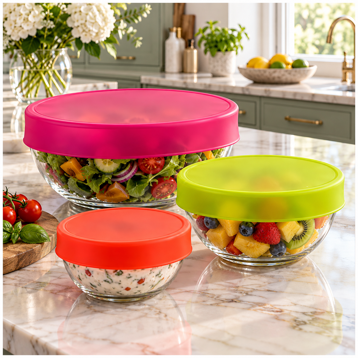 Flexible Silicone Stretch Lids 3-Piece Set | Airtight Food Covers, 8–17 cm