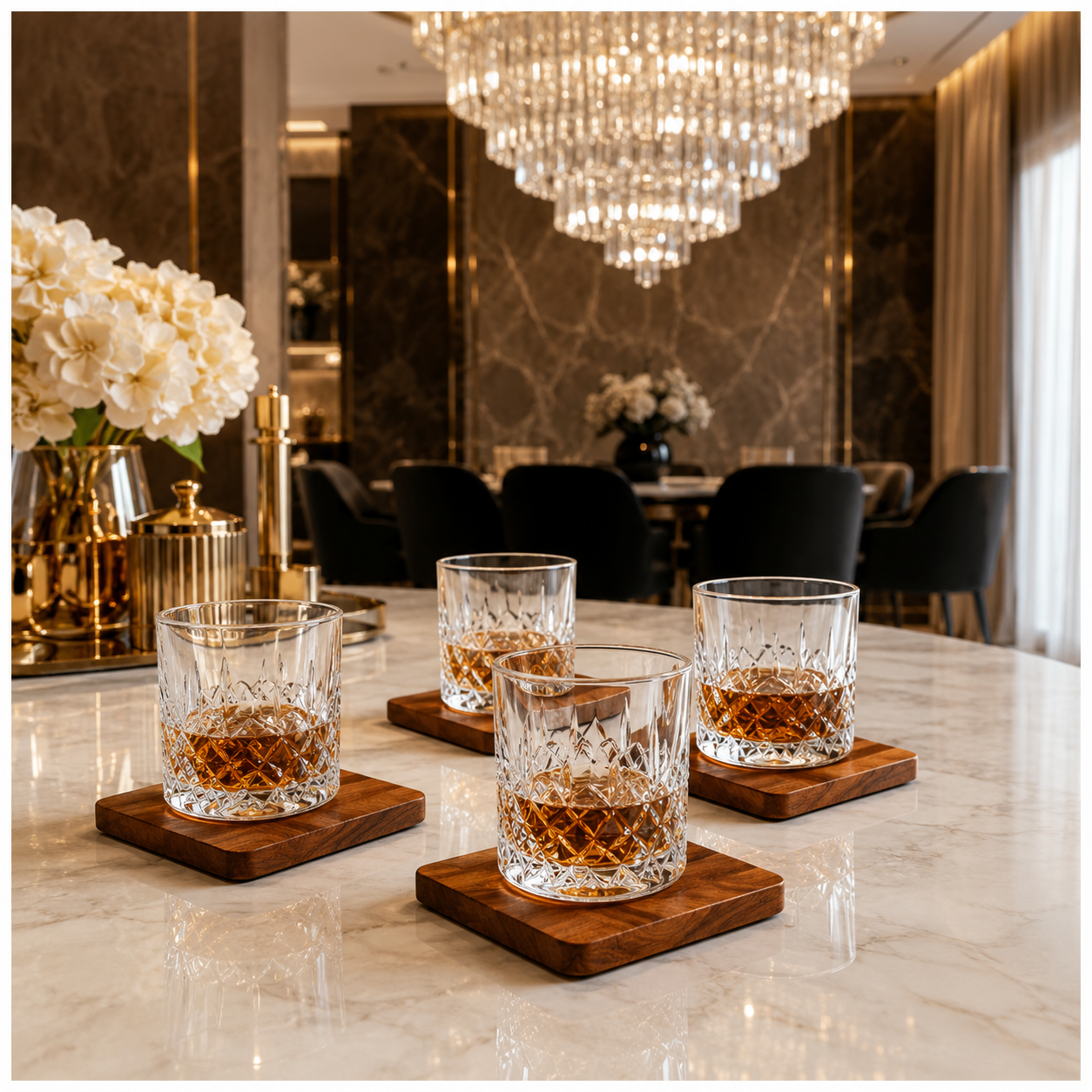 4-Piece Acacia Wood Coaster Set – Brown Wooden Drink Coasters- Eco Friend
