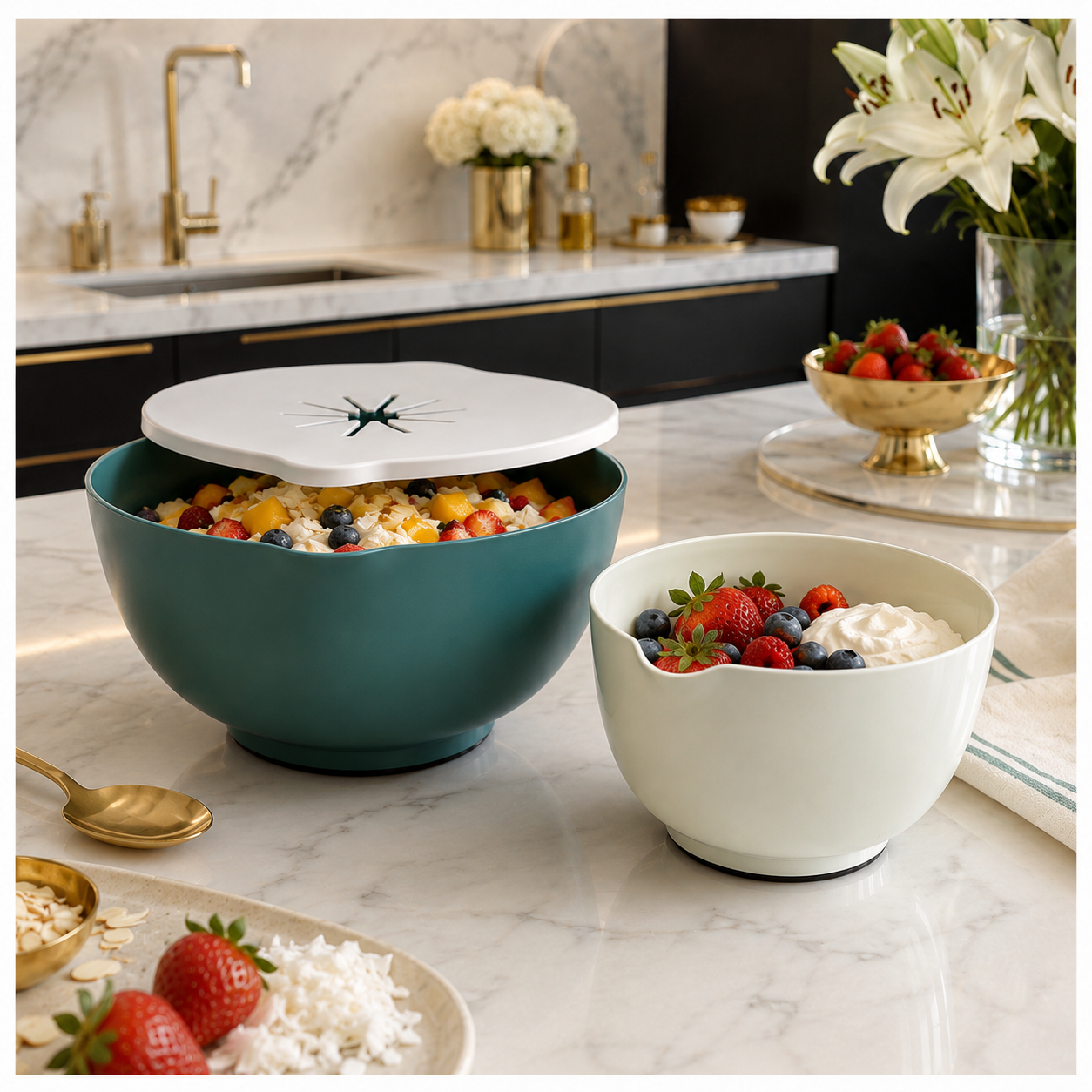 Essential 3 Piece Mixing Bowl Set with Lid – 2 Sizes- Baking Prep BowlS