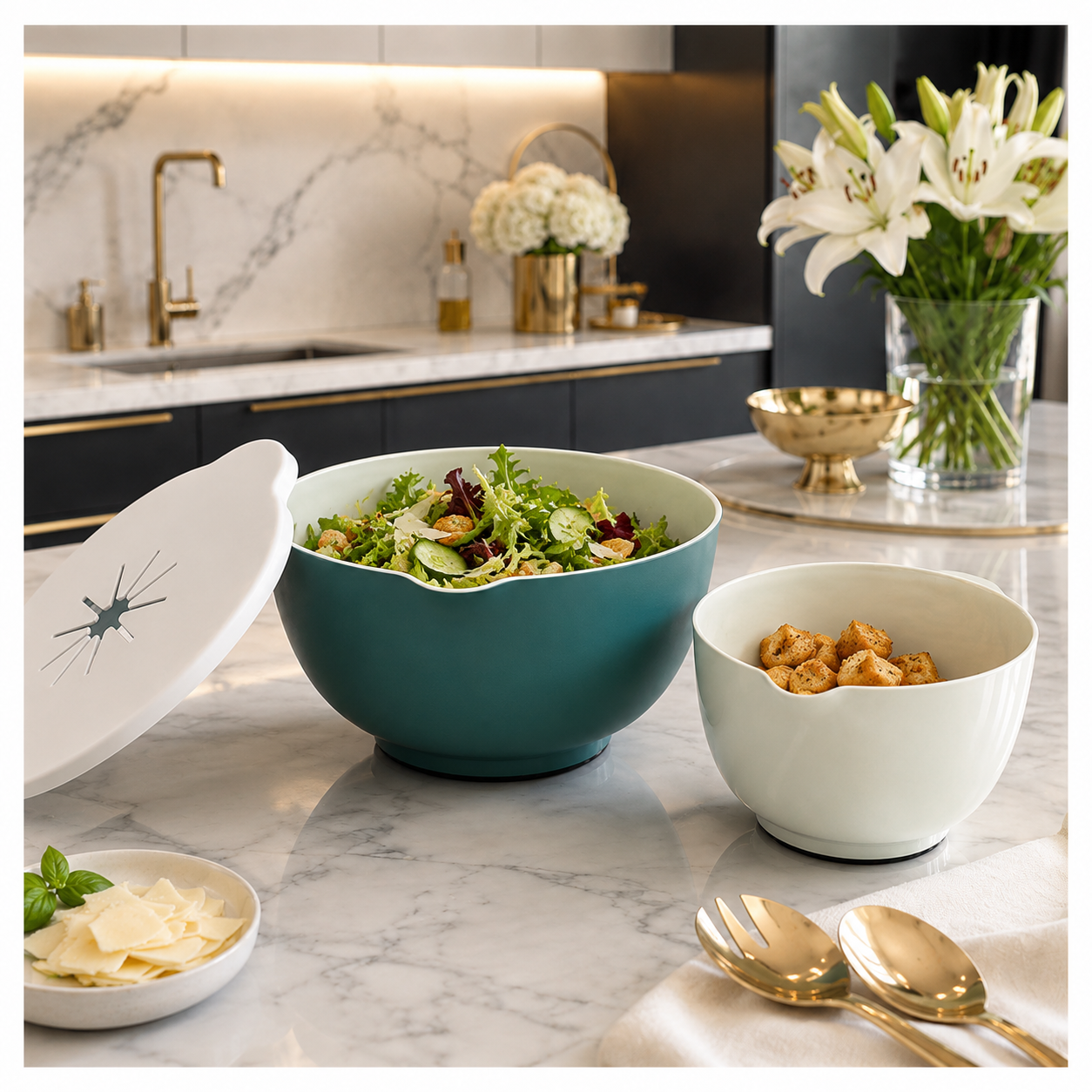 Essential 3 Piece Mixing Bowl Set with Lid – 2 Sizes- Baking Prep BowlS