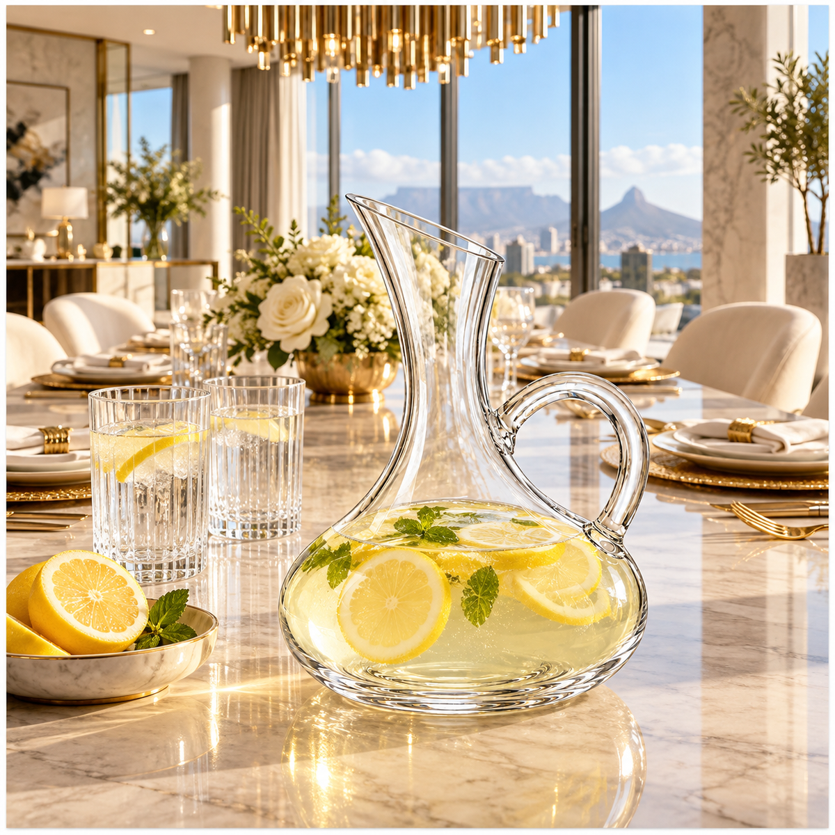 Clear Glass Decanter with Handle - 1900ml Elegant Table Serving Carafe