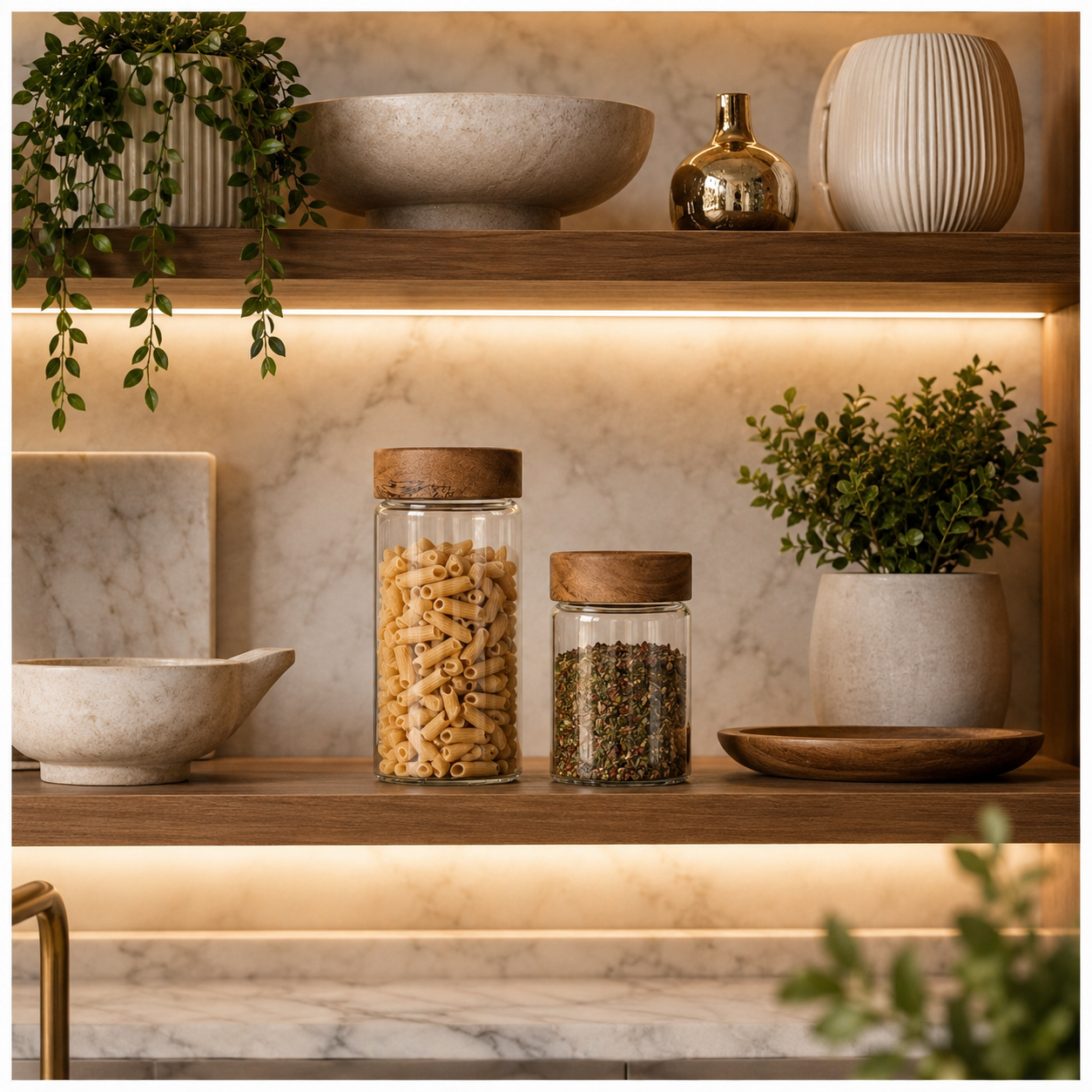 2-Piece Glass Storage Jar Set with Solid Acacia Wood Lids – 580ml and 500ml