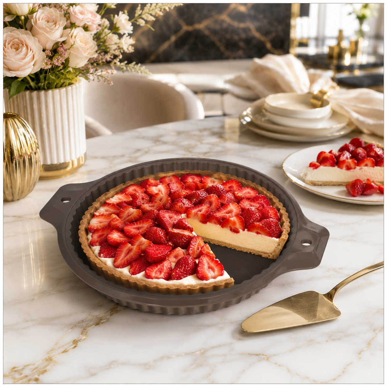 Essential Round Fluted Tart and Quiche Mold -33.4 x 28.3 x 3.2cm - BPA free