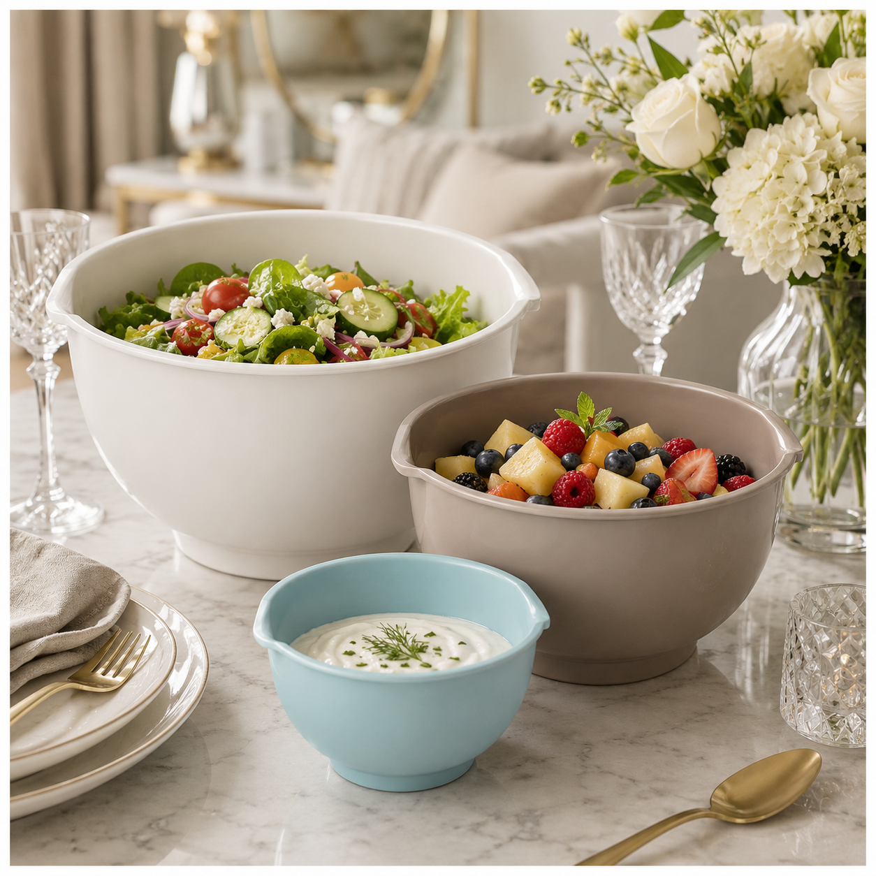 Essential 3-Piece Mixing Bowl Set - Built-In Measurements- 2.5L -2.0L -1.5L