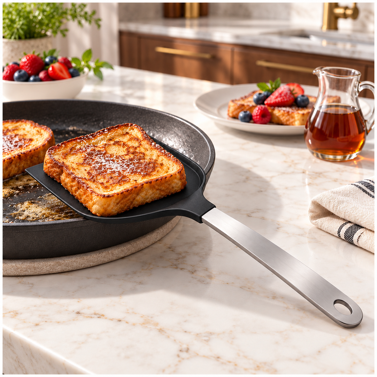 Wide Pancake Turner Spatula–Flexible Head and Stainless Steel Handle, 32 cm