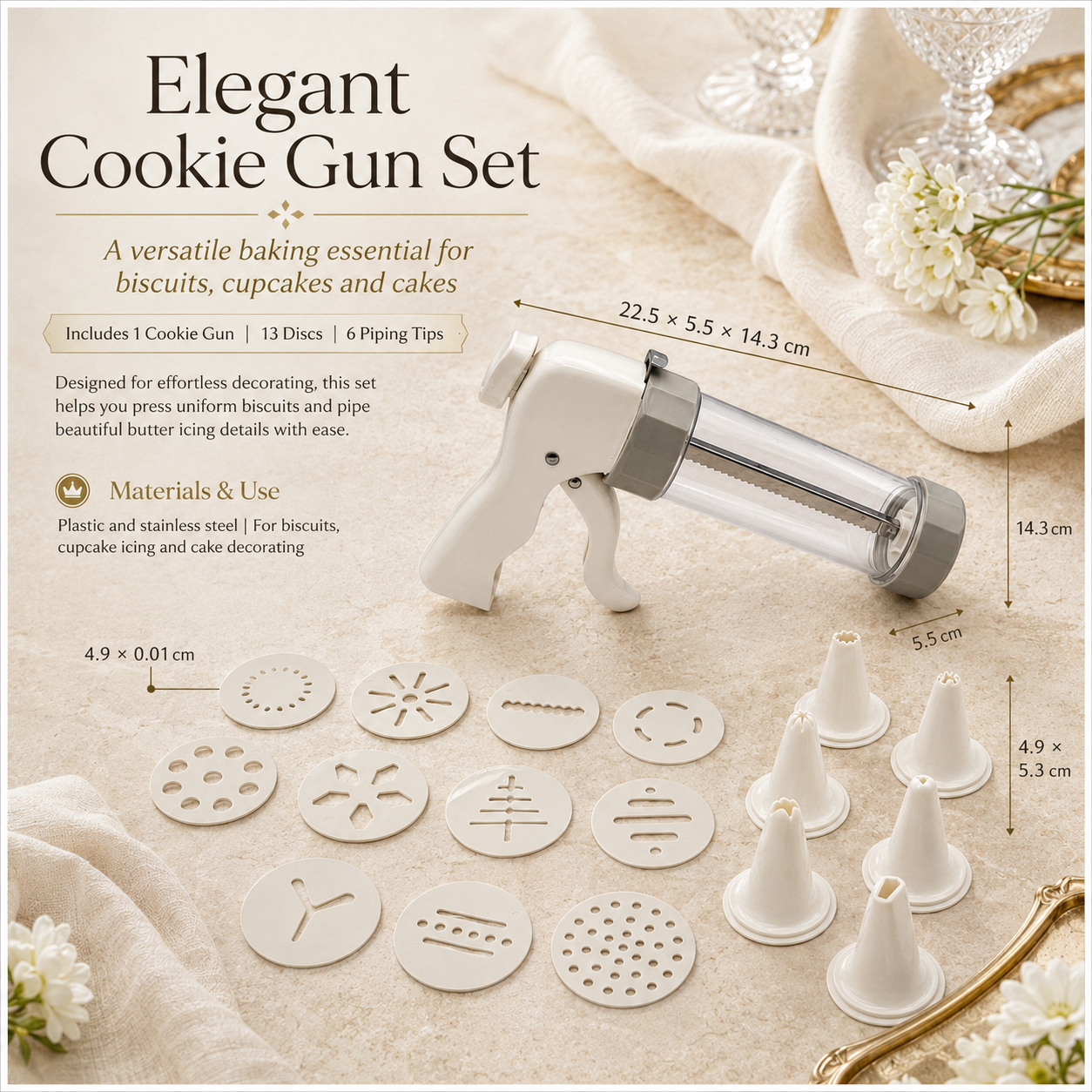 20-Piece - Cookie Gun Set 13 Discs and 6 Piping Tips