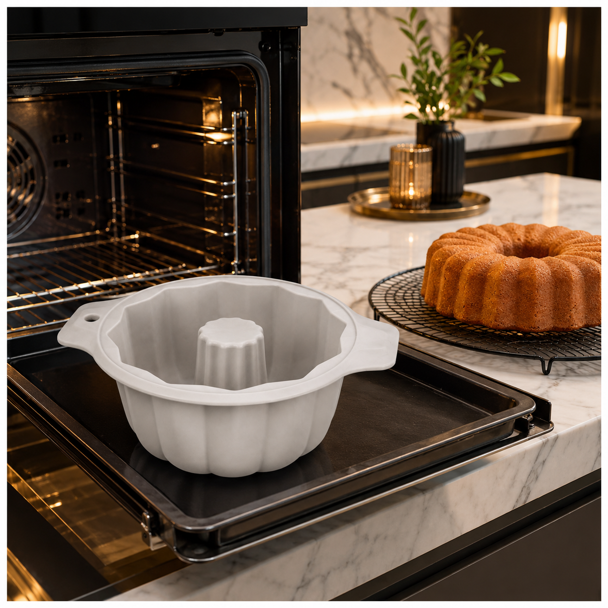 BPA Free Professional Silicone Cake Mould – Stone White Round Bundt Mould