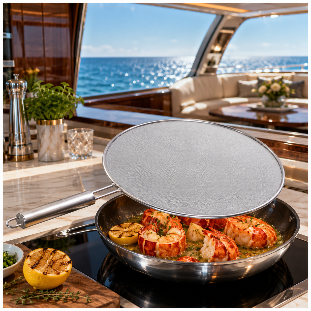Stainless Steel Splatter Screen with Easy-Grip Handle – 33cm