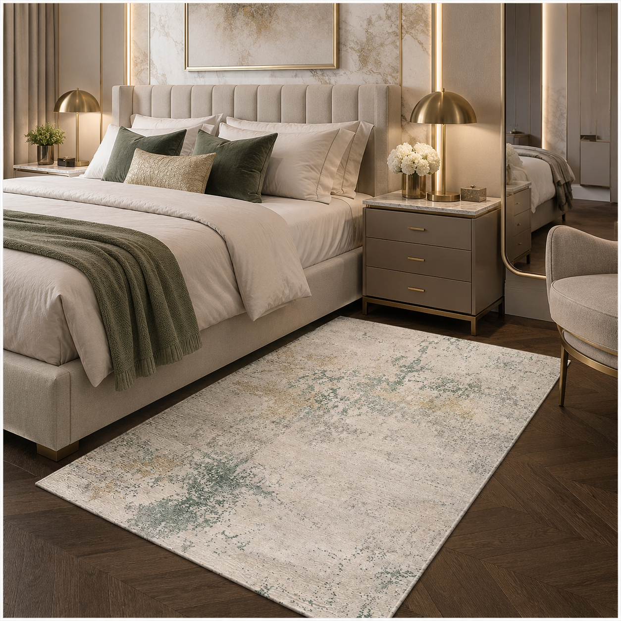 Modern Abstract Area Rug - 180cm x 120cm – Green, Cream Soft Accent Rug