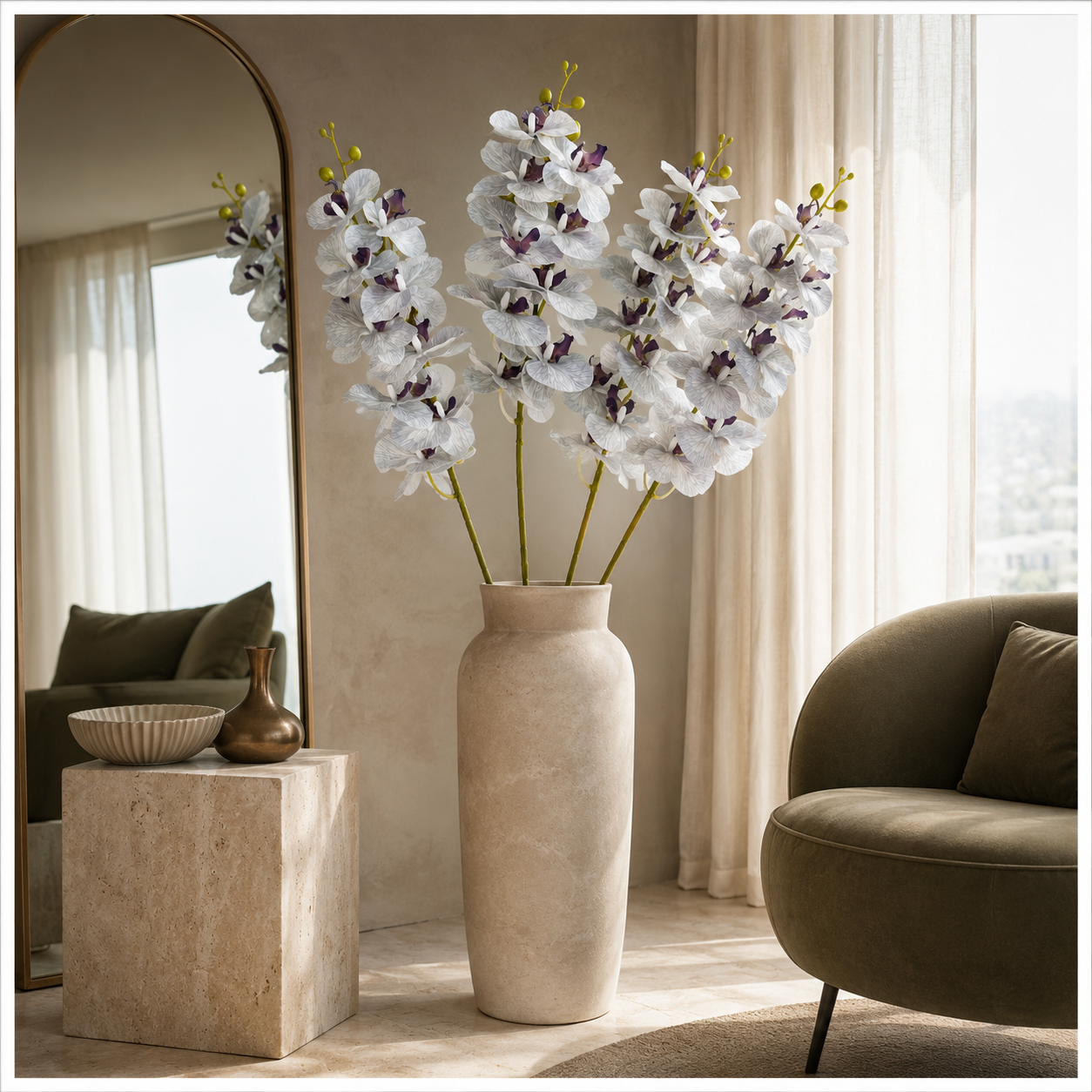 3 Piece Decorative Orchid Stem Set – Beautiful Tall Flowers -98 cm