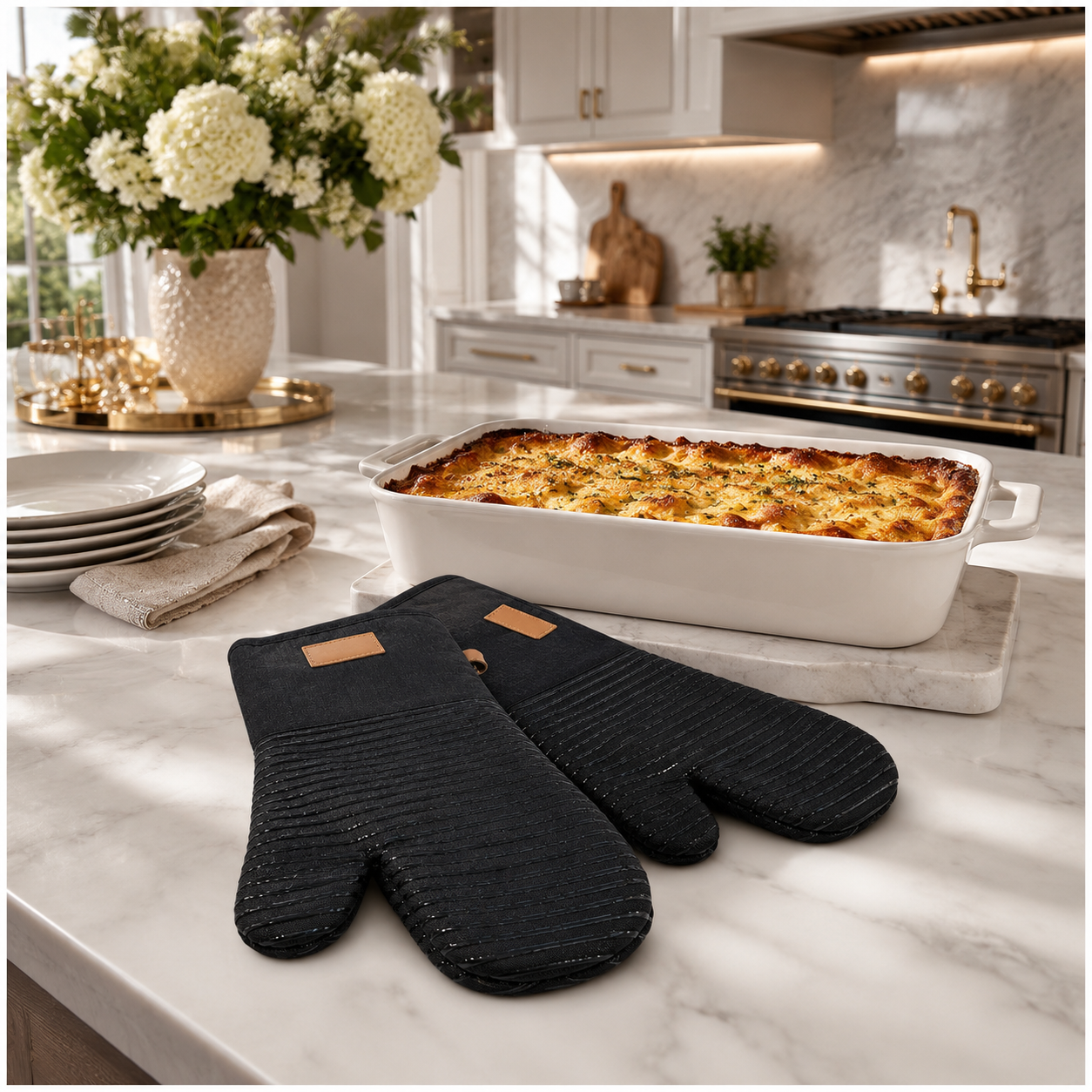 BPA Free -Heat Resistant Cotton Silicone Oven Mitts -Double Padded-Non Slip