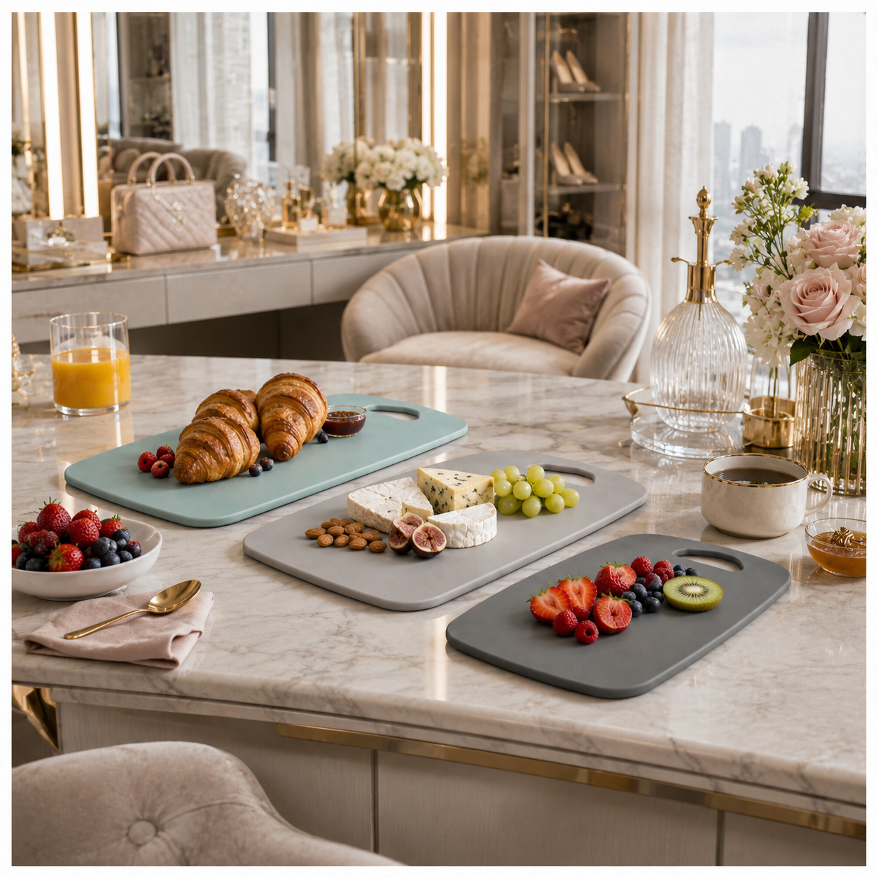 3-Piece Nesting Chopping Board Set – Food-Safe - Non-Slip - Dishwasher Safe