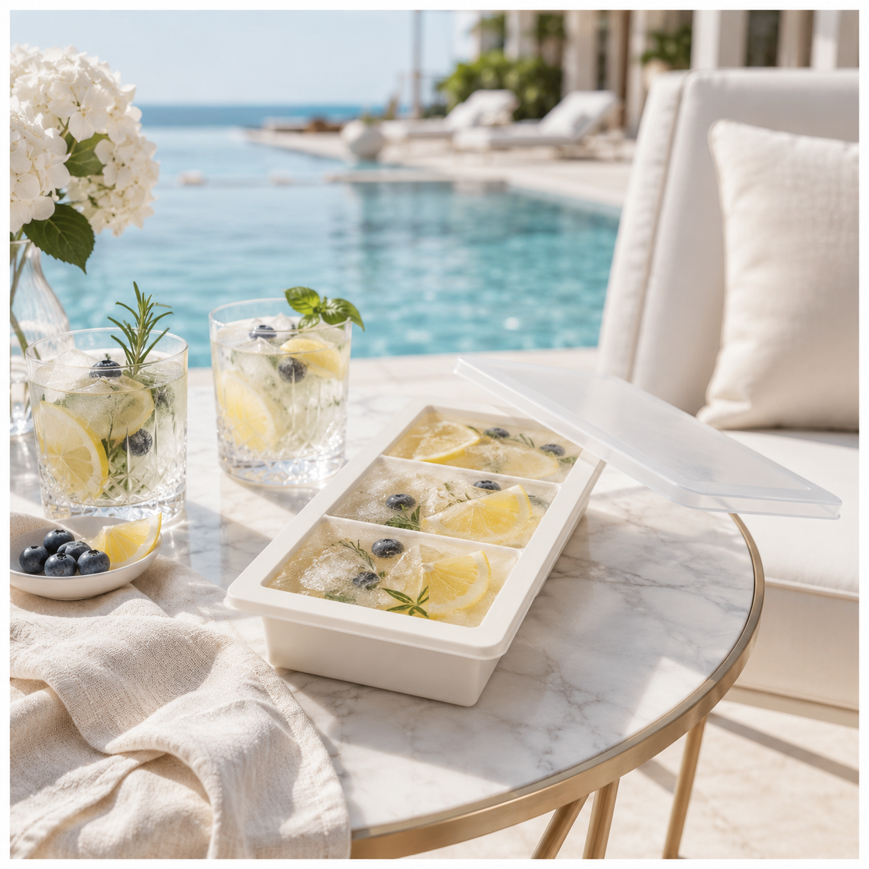 3-Cavity Silicone Ice Cube Tray with Sealing Lid – Cream - 24 cm