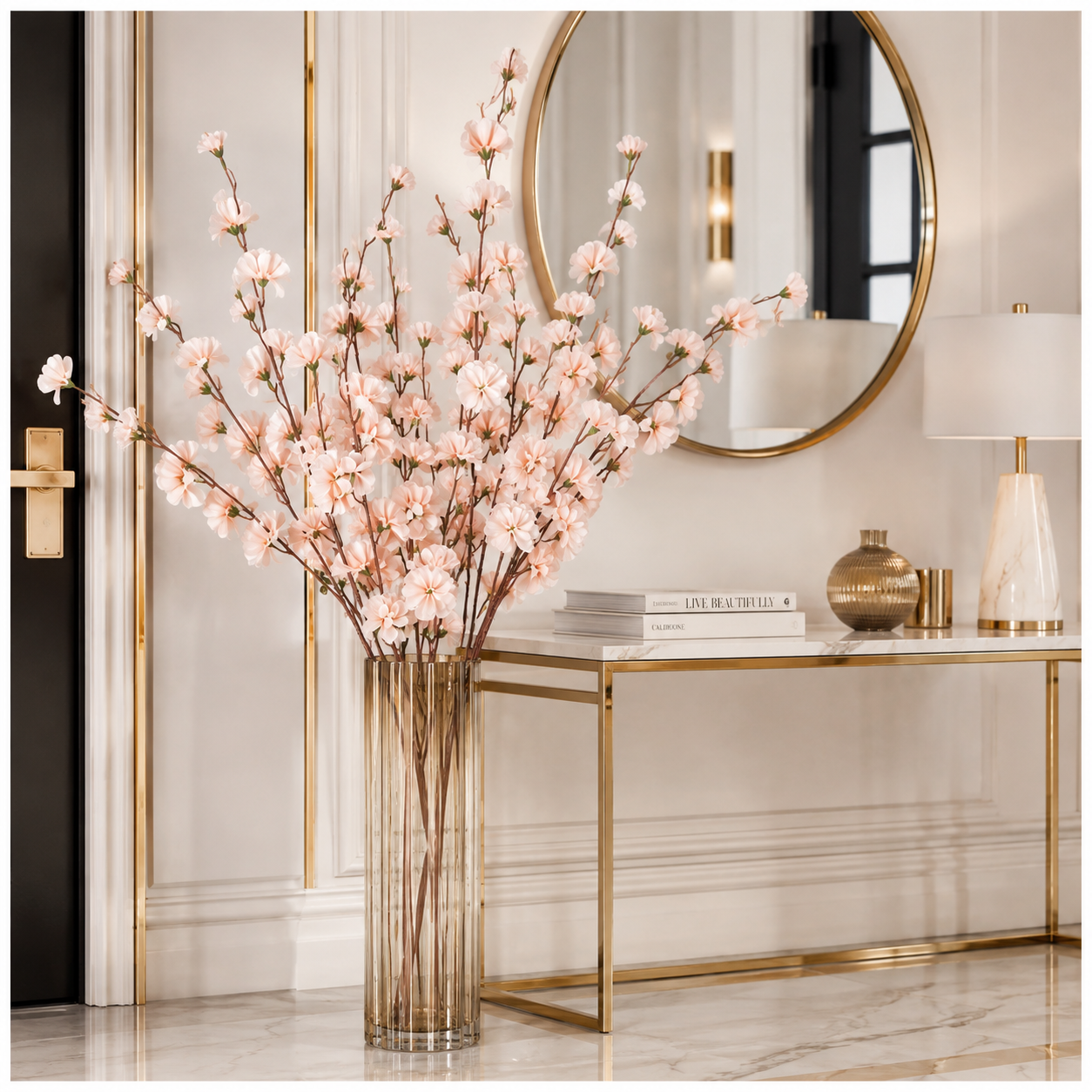 Elegant Faux 2 Cherry Blossom Stems - 85cm- White or Peach Floral Decor
