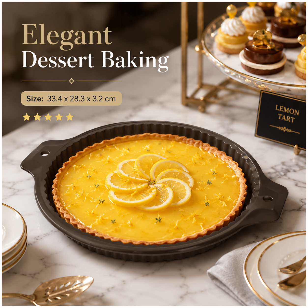 Essential Round Fluted Tart and Quiche Mold -33.4 x 28.3 x 3.2cm - BPA free