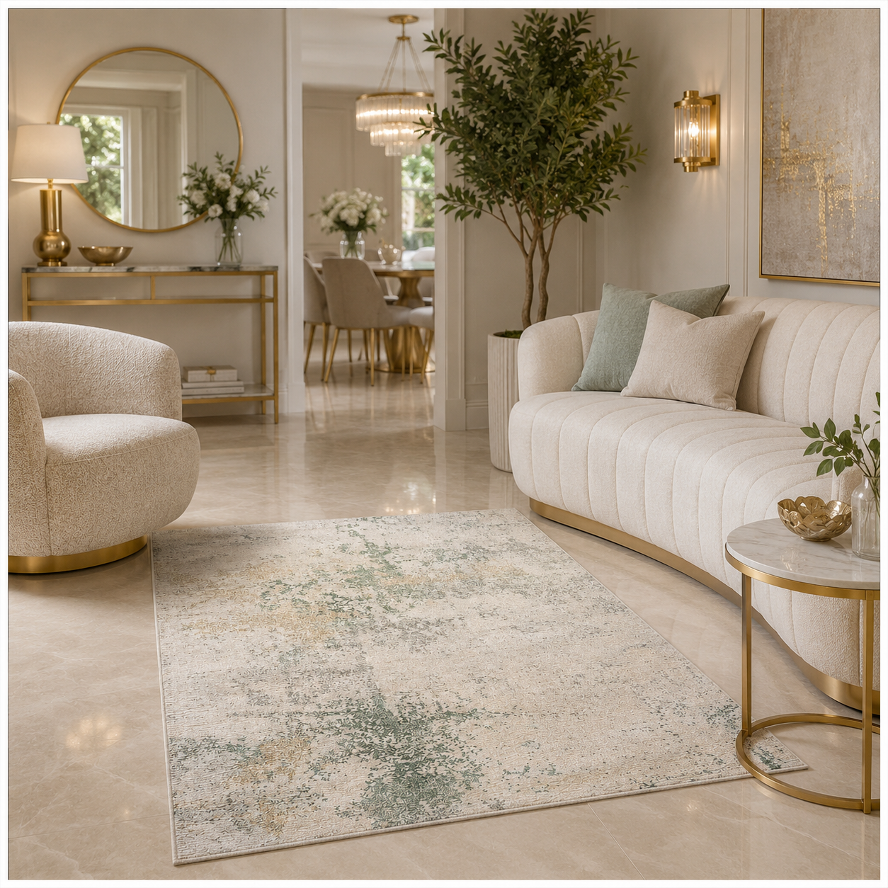 Modern Abstract Area Rug - 180cm x 120cm – Green, Cream Soft Accent Rug