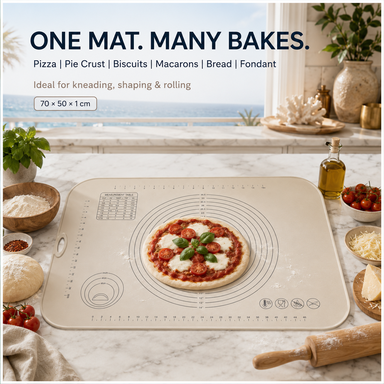 Essential Large Silicone Pastry Mat with Raised Edge and Guides - 70 x 50cm