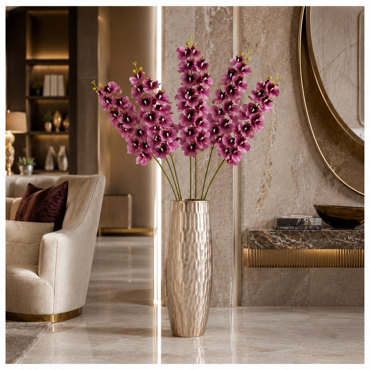 3 Piece Decorative Orchid Stem Set – Beautiful Tall Flowers -98 cm