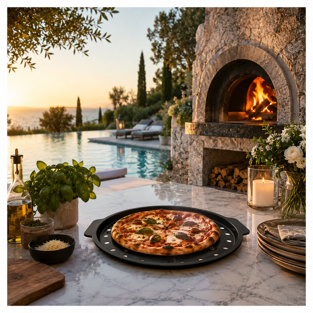 Crisp-Crust Non-Stick Pizza Tray –Carbon Steel Oven-to-Table Bakeware -31cm