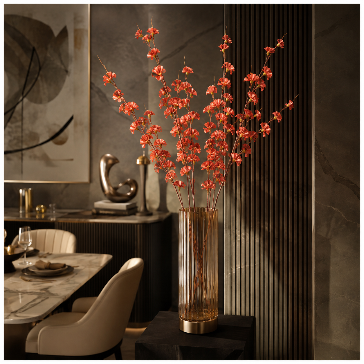 Elegant Faux 2 Cherry Blossom Stems - 85cm- White or Peach Floral Decor