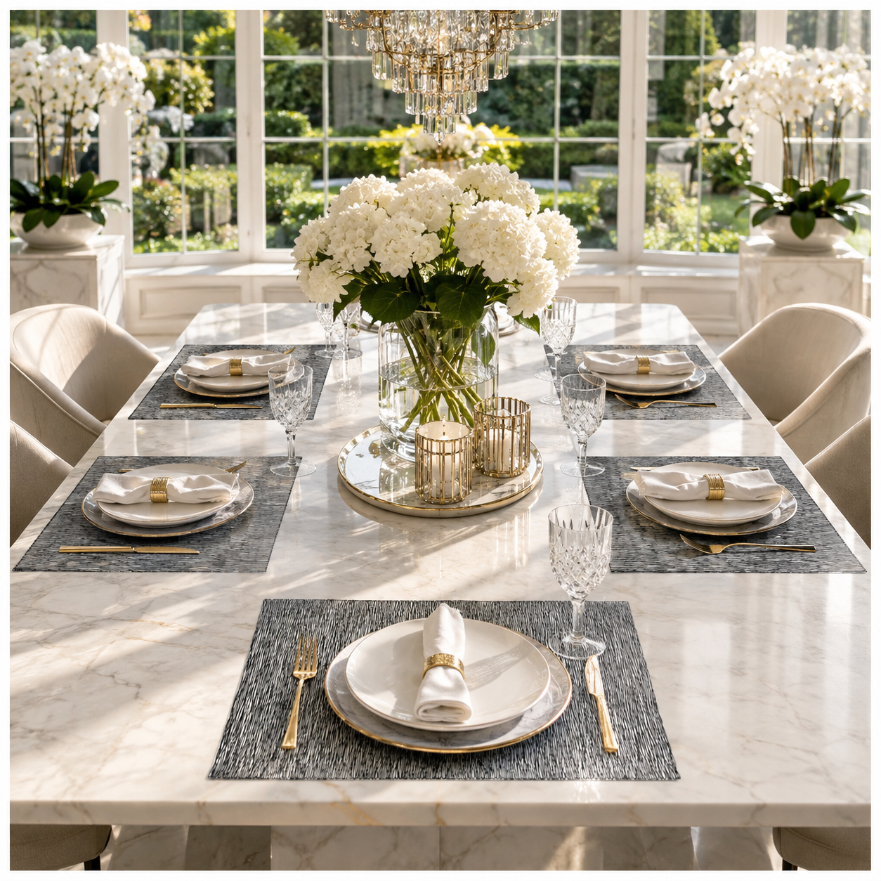 6-Piece Reversible Black Textured Waterproof Placemats – Dining Table Mats