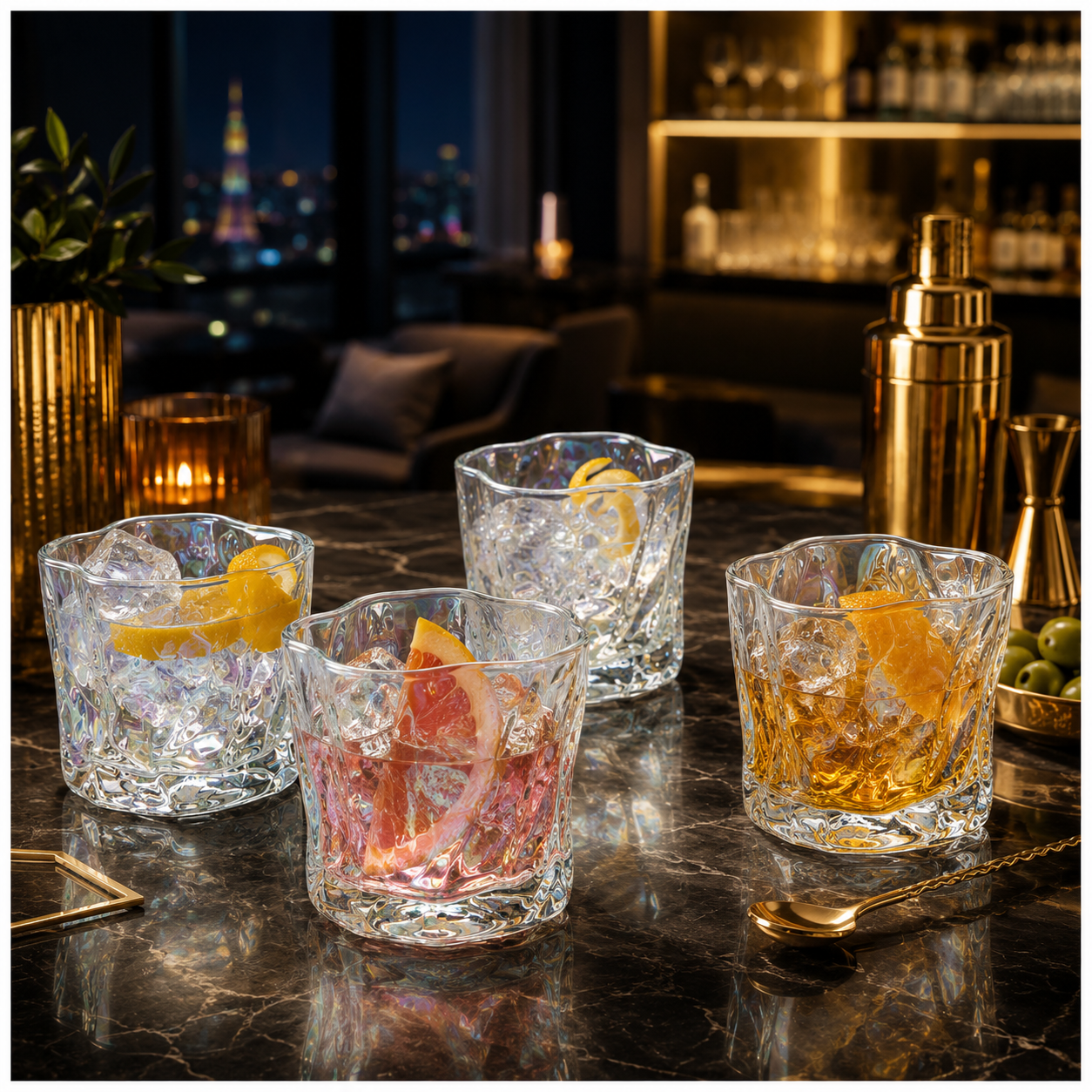 Luxury 4-Piece Twisted Shining Pearl Crystal-Look Glass Set – 280ml