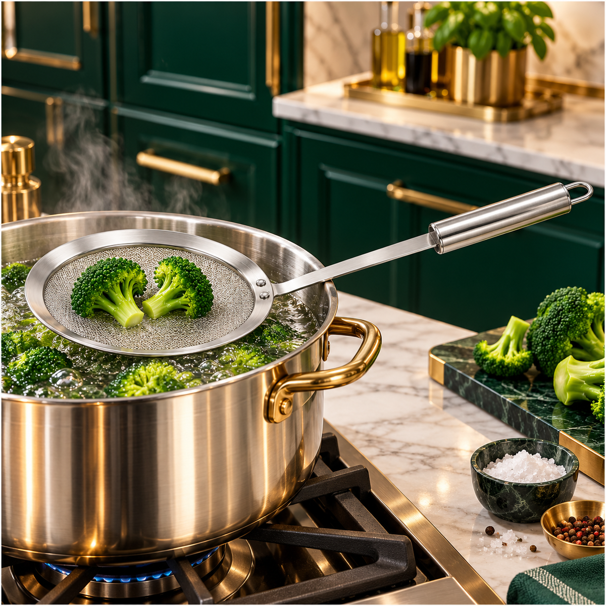 Stainless Steel Fine Mesh Strainer and Skimmer - Long Round Handle Silver