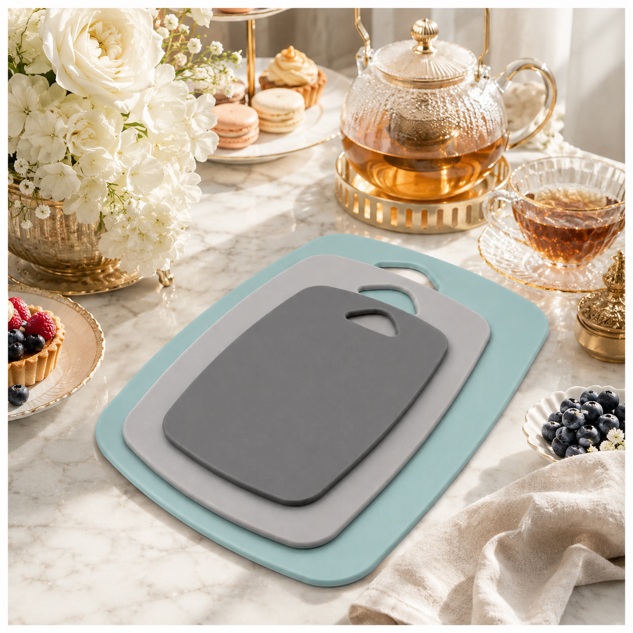 3-Piece Nesting Chopping Board Set – Food-Safe - Non-Slip - Dishwasher Safe