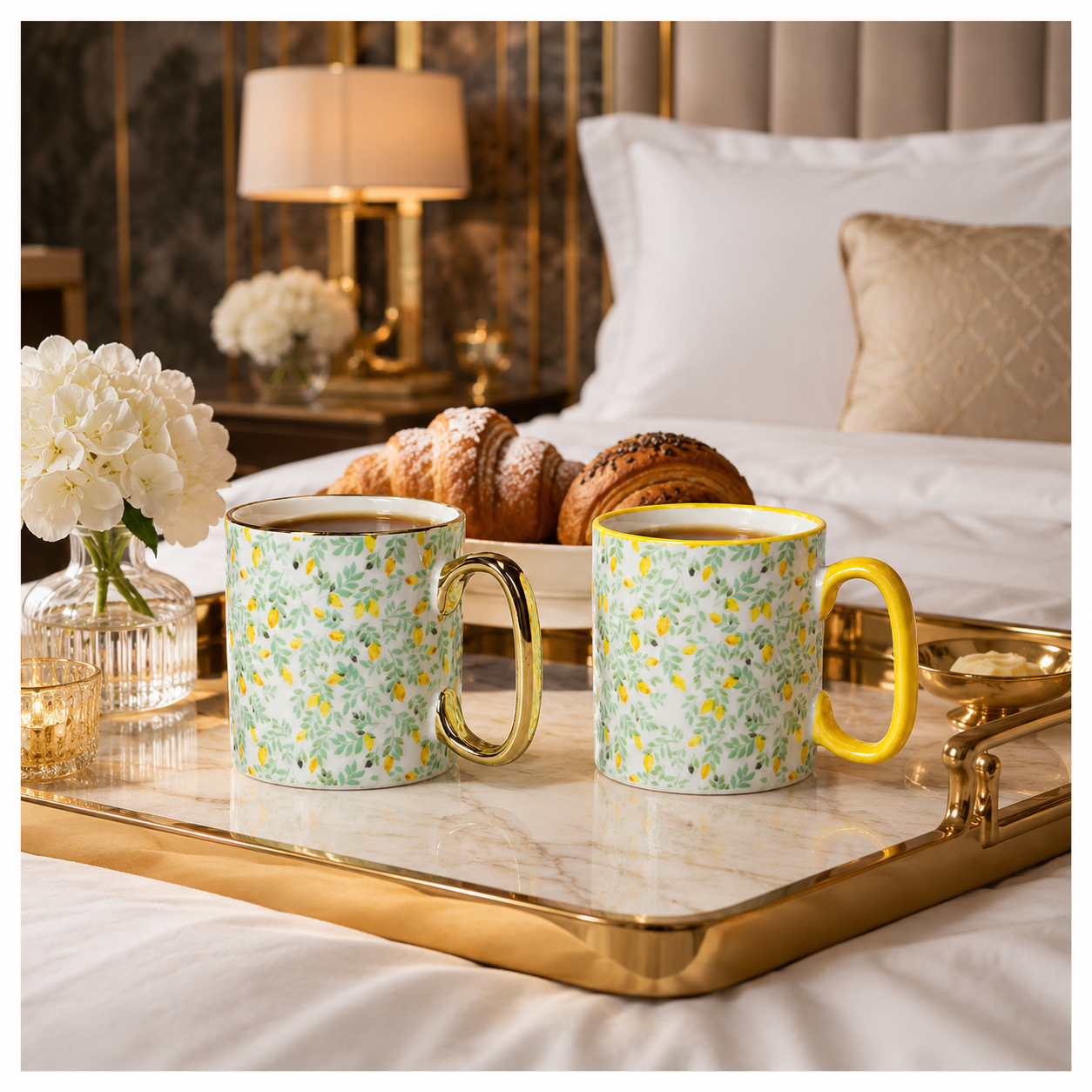 2-Piece Floral Porcelain Coffee Mug Set–Elegant Hot and Cold Beverage Mugs