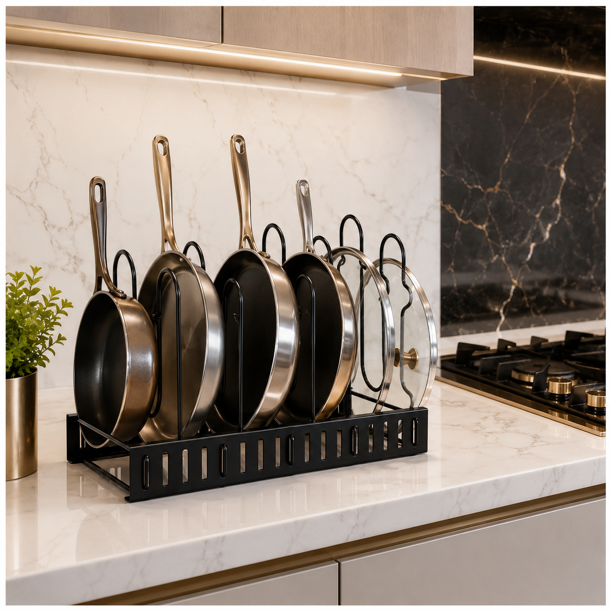 Essential Black Metal Adjustable Cookware Storage Rack-Cookware Organizer