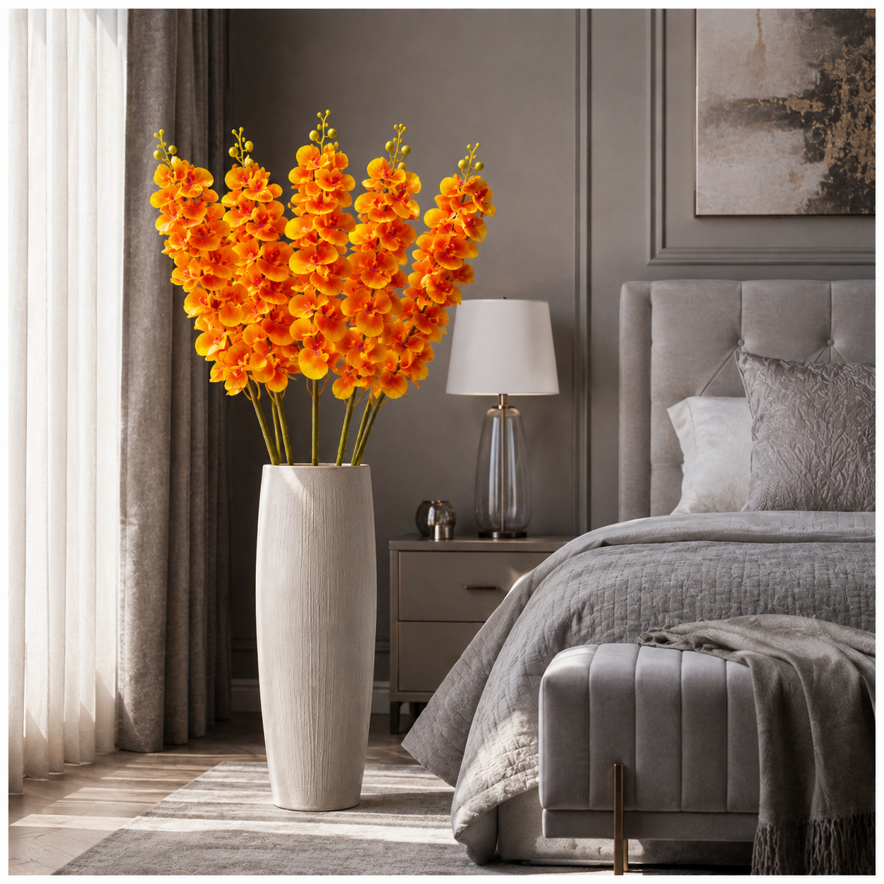 3-Piece Elegant Orchid Flower Stem Set – 98cm Tall, Modern Floral set