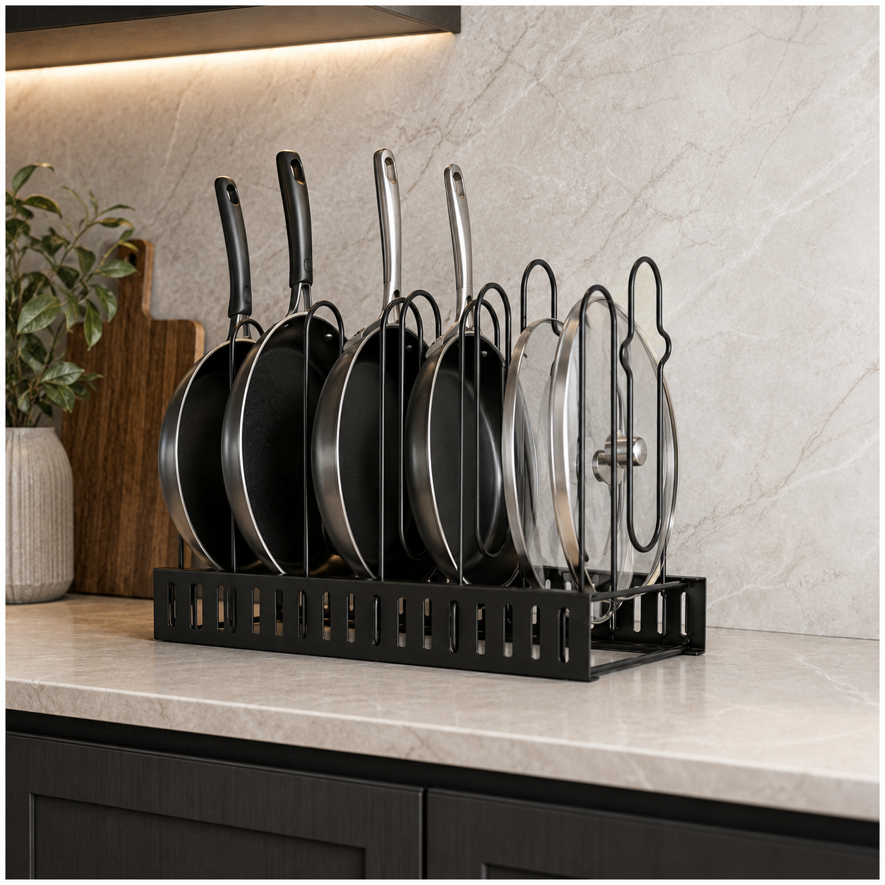 Essential Black Metal Adjustable Cookware Storage Rack-Cookware Organizer