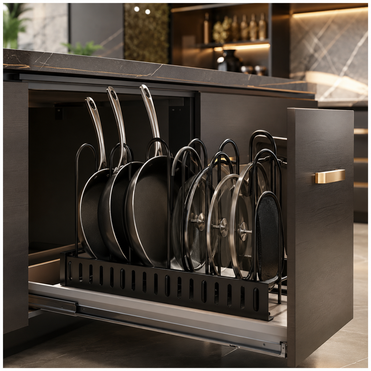 Essential Black Metal Adjustable Cookware Storage Rack-Cookware Organizer