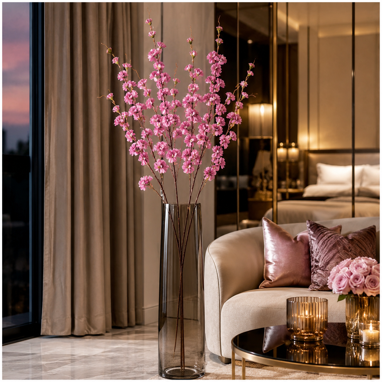 Beautiful Cherry Blossom Stems – 85cm, 2-Pack, White or Pink Lilac