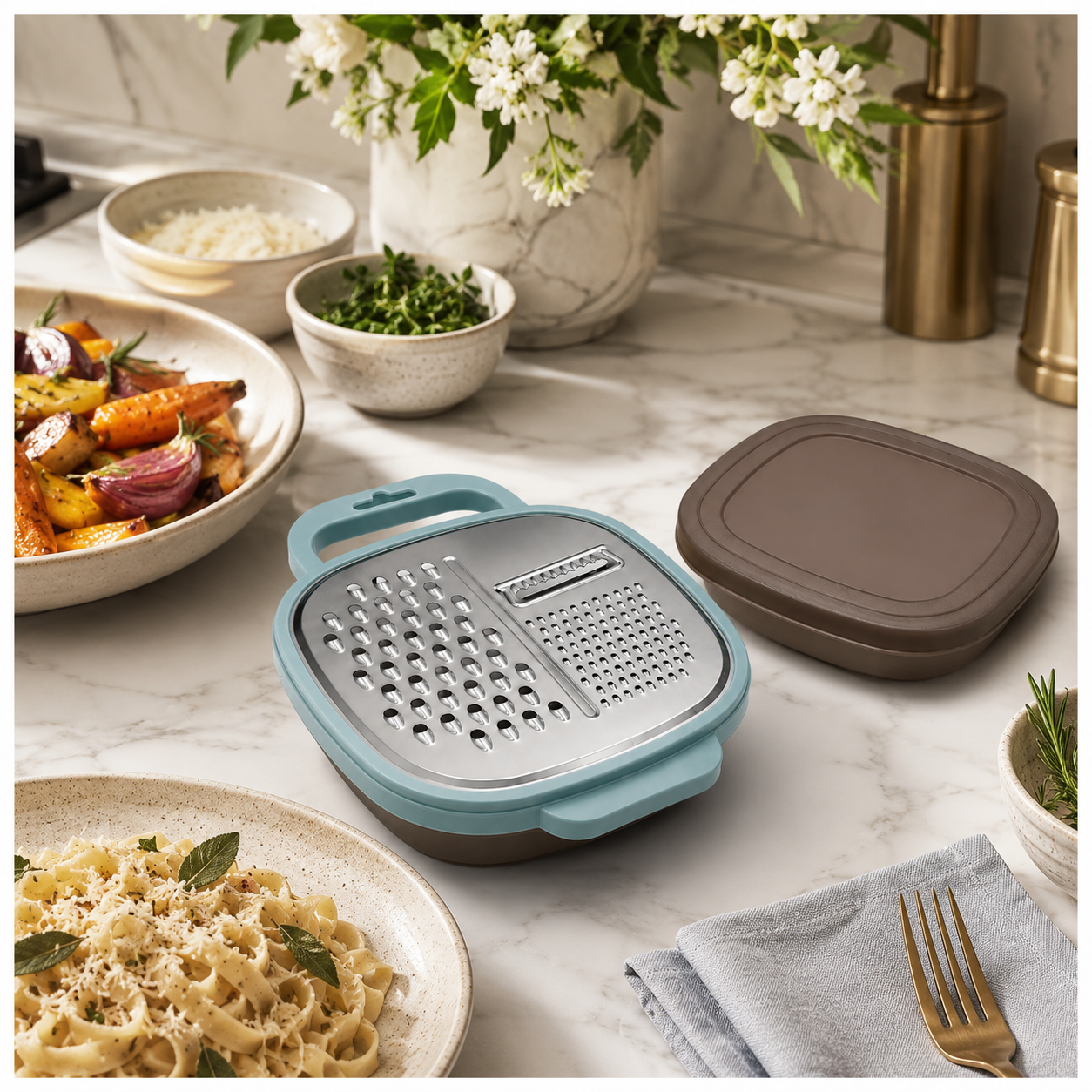 Essential 2-in-1 Stainless Steel Box Grater with Storage Container and Lid