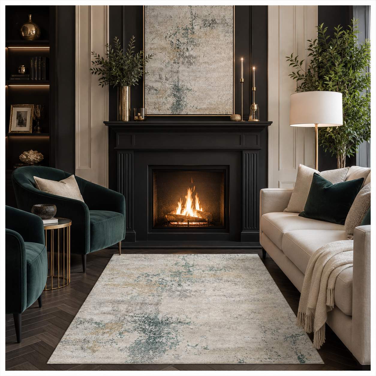 Modern Abstract Area Rug - 180cm x 120cm – Green, Cream Soft Accent Rug