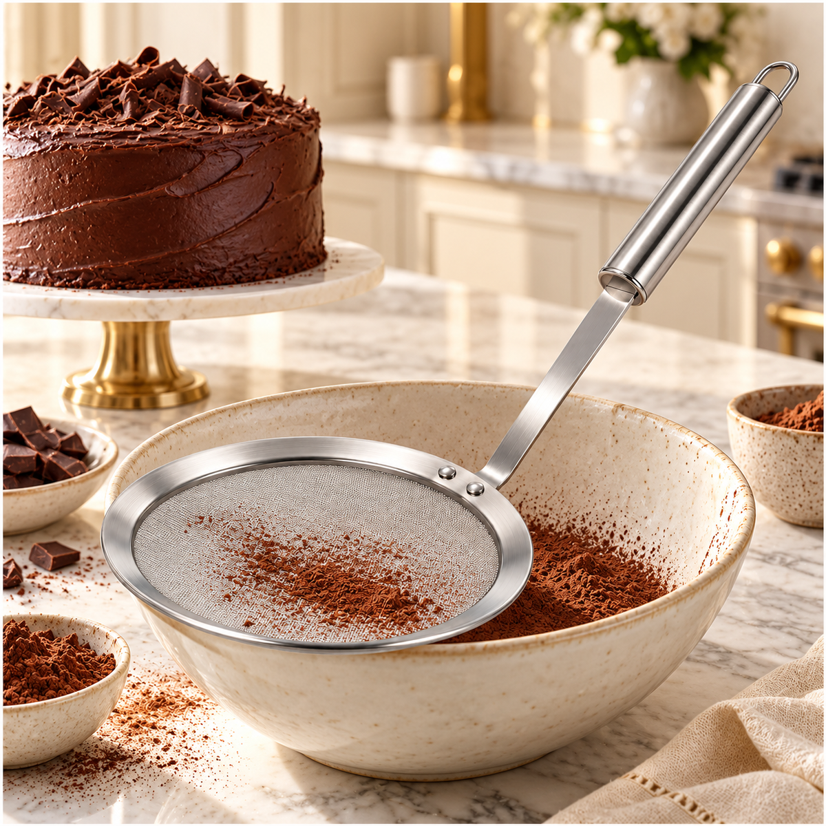 Stainless Steel Fine Mesh Strainer and Skimmer - Long Round Handle Silver